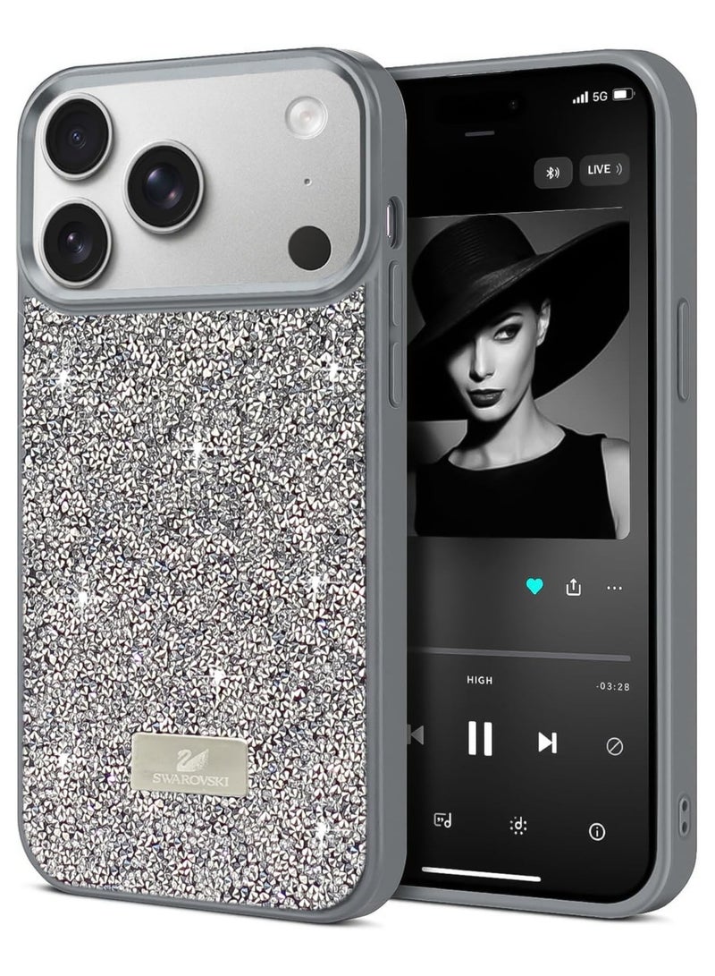 Glitter Back Case For Iphone 17 Pro Max Luxury Bling Glitter Design Back Cover for Girls Women Bumper Anti-Scratch Bumper Slim Shell Phone Case (Grey)